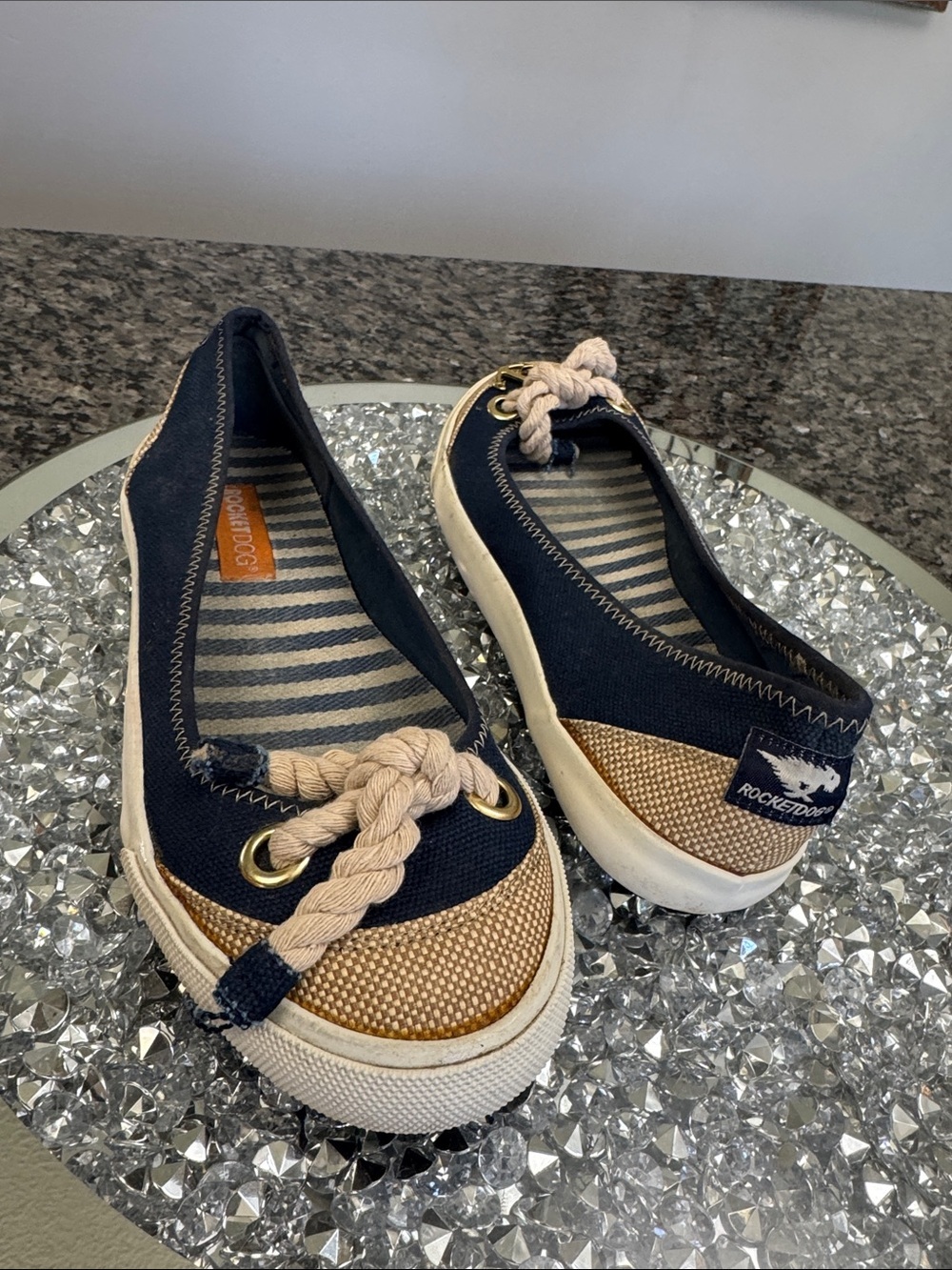 Rocket Dog Navy & Tan Rope-Trim flats 7.5